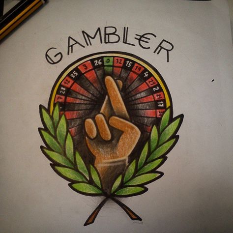 GAMBLER ROULETTE LUCKY TRADITIONAL TATTOO Gambler Tattoo, Roulette Tattoo, Tattoo Casino, Traditional Tattoo Old School, Anker Tattoo, Gambling Cake, Tattoo Old School, Gambling Tattoo, Gambling Quotes