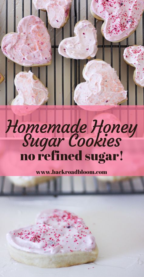 Healthy Sugar Cookies For Kids, Healthy Valentines Cookies, Honey Sugar Cookies, Clean Sugar Cookie Recipe, No Refined Sugar Cookies, Cookies With Honey Instead Of Sugar, Low Sugar Sugar Cookies, Cookies Made With Honey Instead Of Sugar, Healthier Sugar Cookies