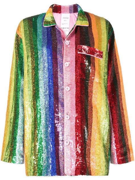 ASHISH Rainbow sequin pyjama blouse. #ashish #cloth # Sequin Embellished Top, Colorful Blouses, Multi Color Blouse, Pajama Outfits, Rainbow Outfit, Womens Designer Fashion, Kpop Fashion Outfits, Bollywood Fashion, Sweater Fashion