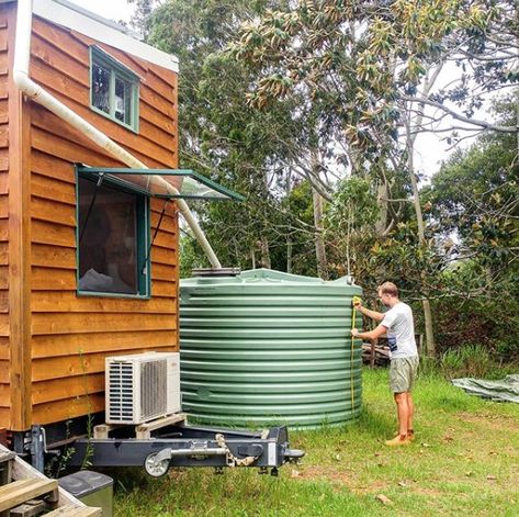 Paul and Annett's Beautiful Off-Grid Tiny Home And Lifestyle in Byron Bay Off Grid Living Ideas, Off Grid Tiny Home, Off Grid Home, Off Grid Airbnb, Tiny Home Solar Power, Best Off Grid Appliances, Tiny Home Water System Off Grid, Off Grid Kitchen, Tractor Trailer Tiny House