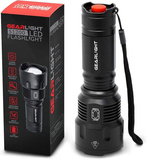 GearLight High-Powered LED Flashlight S1200 - Mid Size, Zoomable, Water Resistant, Handheld Light - High Lumen Camping, Outdoor, Emergency Flashlights - - Amazon.com Emergency Flashlight, Tactical Vest, Tactical Flashlight, Water Design, Emergency Lighting, Power Led, Mid Size, Camping And Hiking, Led Flashlight