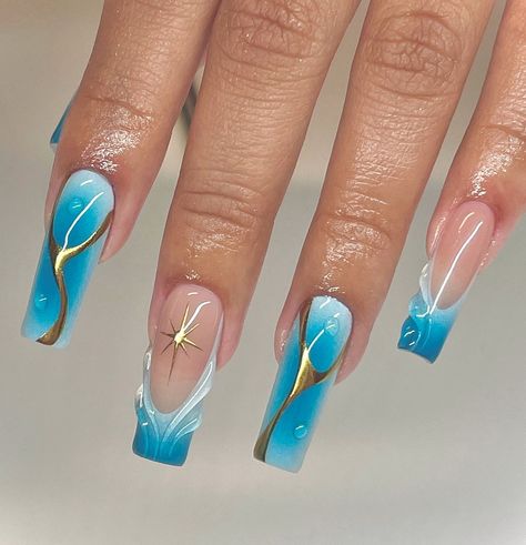 Sky Blue Aesthetic Nails, Urban Nails, Sky Blue Nails, Brown Acrylic Nails, Aqua Nails, Acrylic Toe Nails, Blue Acrylic Nails, Beauty Nails Design, Nails Now