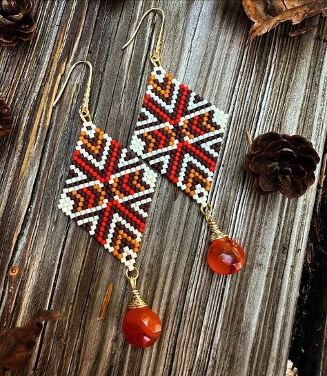 seed bead earrings • Instagram Orange Handwoven Dangle Beaded Earrings, Fox Seed Bead Earrings, Orange Handwoven Beaded Earrings, Southwestern Brown Dangle Beaded Earrings, Fall Earring, Adjustable Hand-strung Southwestern Beaded Earrings, Handmade Boho Jewelry, Earring Collection, Dry Leaf