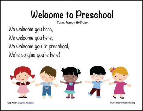 Welcome to Preschool                                                                                                                                                     More Welcome Back To School Kindergarten, Back To School Songs, Songs For Preschoolers, Welcome To Preschool, Preschool Poems, Welcome Songs, Back To School Kindergarten, Circle Time Songs, Kindergarten Songs