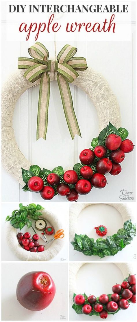 Apple Wreaths For Front Door, Apple Wreath Diy, Apple Wreaths, Apple Crafts, Clothespin Wreath, Door Swags, Apple Wreath, Crafts For Teens To Make, Apple Decorations