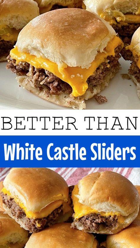 Cheeseburger Sliders For A Crowd, Super Bowl Sliders Appetizers, White Castle Sliders With Peanut Butter, Best Sliders Burgers, Mini Slider Burgers, White Castle Sloppy Joes, Sheet Pan White Castle Sliders, Crockpot White Castle Sliders, Hamburgers For A Crowd Parties