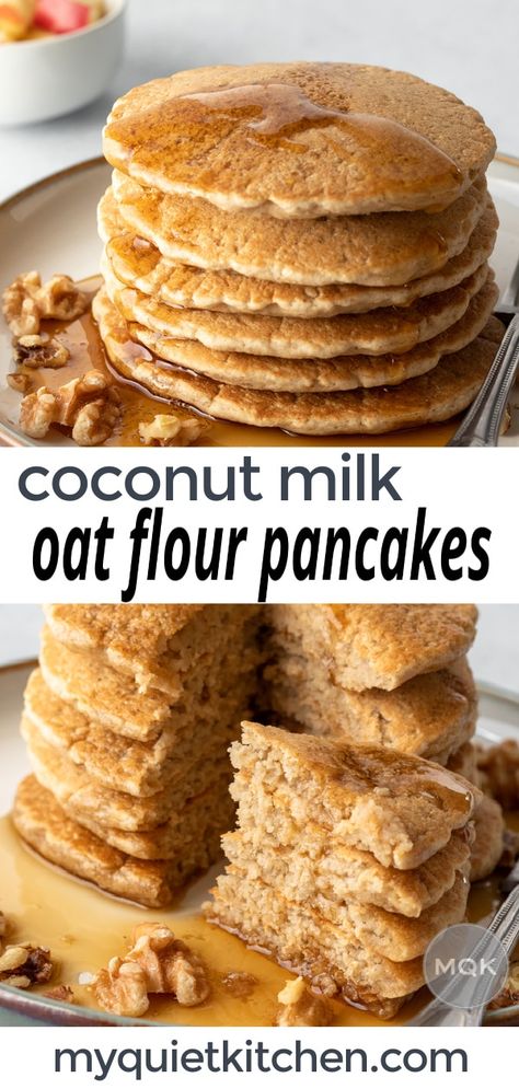 Vegan Oats Pancakes, Coconut Milk Breakfast Recipes, Coconut Milk Breakfast, Coconut Milk Pancakes, Colorful Meals, December Recipes, Oat Flour Pancakes, Oat Flour Recipes, Gallbladder Diet