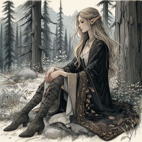 Female Elf Aesthetic, Elven Outfits Female, Fantasy Aesthetic Elves, Male Elf Character Art, Elf Woman Art, Elves Aesthetic, Dnd Elf, Elven Woman, Elven Clothing