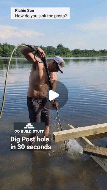 M Sam Irwin on Instagram: "Installing dock posts #lakes #docks #gobuildstuff" Deck By Lake, Diy Docks Lake, Lake Landscaping Ideas, Fishing Dock Ideas, Pond Dock Ideas, Floating Dock Ideas, Boat Dock Ideas Lakeside, Lake Dock Ideas, Boat Dock Ideas