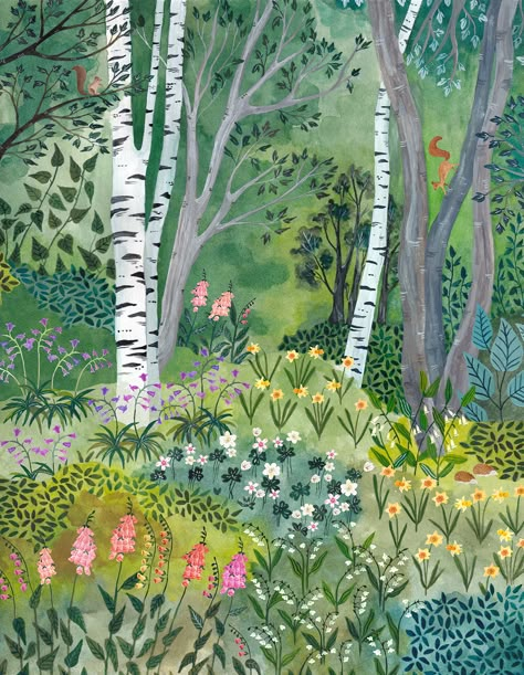 Flower Forest Illustration, Fairytale Forest Illustration, Forest Landscape Illustration, Wild Flowers Art, Enchanted Forest Illustration, Flower Garden Illustration, Wild Flowers Illustration, Landscape Illustration Art, Woods Illustration