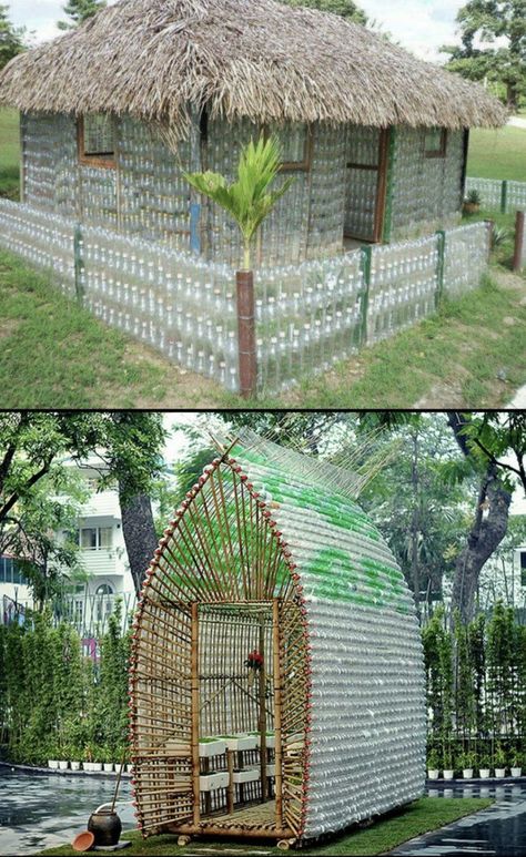 Week 8- Preserve and Adapt___ Taking daily waste and turning it into art is what people across the world are starting to do. It has turned into an art form that is shocking and inspiring. Structures like these use all natural resources and reused items to creat interesting structures and forms of art. Bottle Greenhouse, Plastic Bottle Greenhouse, Bottle House, Diy Plastic Bottle, Greenhouse Plans, Diy Greenhouse, Plastic Bottle Crafts, Recycled Projects, Tie Shoelaces