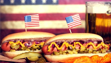 Hot dogs just might be 'Merica's most versatile food American Hot Dogs, Fourth Of July Cakes, Hot Dog Recipes, Fourth Of July Food, Bbq Accessories, Dog Recipes, American Food, July Party, Relish