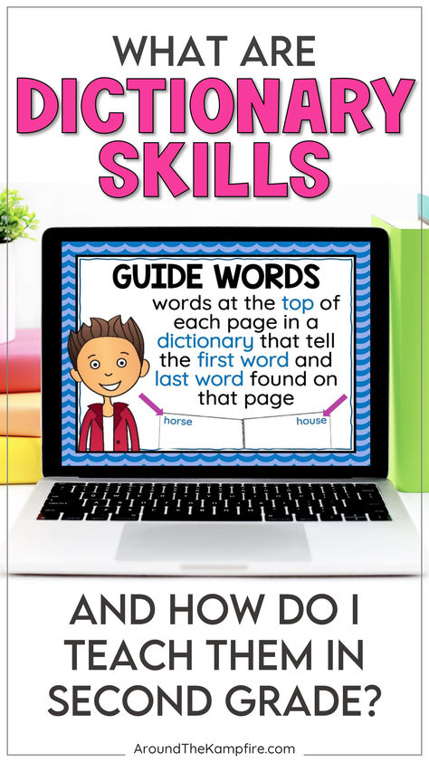 Blog post about how to teach dictionary skills in 2nd grade My Dictionary, Grammar Lesson Plans, Dictionary Skills, Lesson Activities, Guide Words, Middle School Language Arts, Third Grade Classroom, Grammar Activities, First Year Teachers