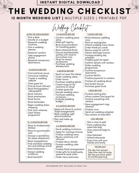 12 Month Wedding Planning Checklist, Wedding Planning Timeline 12 Months, Wedding To Do List Poster Board, Wedding Items Checklist, Wedding Checklist Pdf, Wedding List Planning, Wedding To Do Board Sticky Notes, Wedding Timeline 12 Month, Wedding To Do