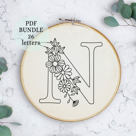 Floral Alphabet Embroidery PDF Pattern, Spring alphabet letters, Digital Download, Letter Embroidery with Flowers, Floral Monogram, alphabet Embroidery Patterns Free Templates, Spring Alphabet, Hand Embroidery Letters, Monogramm Alphabet, Diy Embroidery Projects, Alphabet Embroidery, Hand Embroidery Patterns Free, Digital Embroidery Patterns, Floral Alphabet