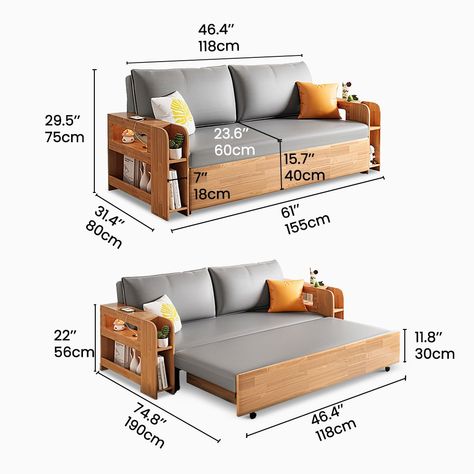 61" Modern Full Sleeper Solid Wood Convertible Sofa Bed Pullout Couch Bed With USB Charging Port Sofa With Storage Ideas, Sofa Cum Bed With Storage, Pullout Couch, Foldable Sofa Bed, Foldable Sofa, Plywood Design, Healing Room, Pull Out Couch, Modern Sofa Bed