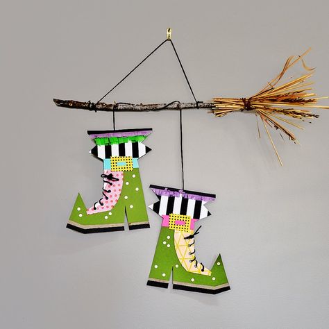 Make: Witch and Warlock Boots on A Broomstick - barley & birch Witch And Warlock, Hocus Pocus Crafts, Winter Sensory, Shape Puzzle, Sensory Tray, Halloween Art Projects, Witch Boots, Witch Diy, Halloween Activities For Kids