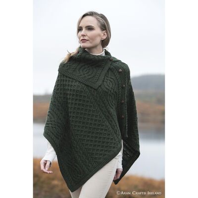 Wool Cowl, Cowl Neck Poncho, Cowl Neck, Cable Knit, Dark Green, Merino Wool, Cable, Wool, Green