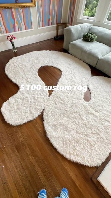 Tay BeepBoop Nakamoto on Instagram: "So proud of myself for coming up with this hack. I wanted a giant squiggle rug and they’re over a thousand dollars!! This DIY allows me to make it whatever shape & size I want. The rug is used doesn’t even have any fraying on the edges because of the material it uses. Specific rug I got is linked in my DIY supplies and the full tutorial is on my yt" Oblong Shape Rug, Squiggle Rug, Squiggle Shape Rug, Retro Liquid Swirl Rug, Pastel Colorful Funky Wavy Rug, Diy Rugs, Rug Diy, Thousand Dollars, Affordable Rugs