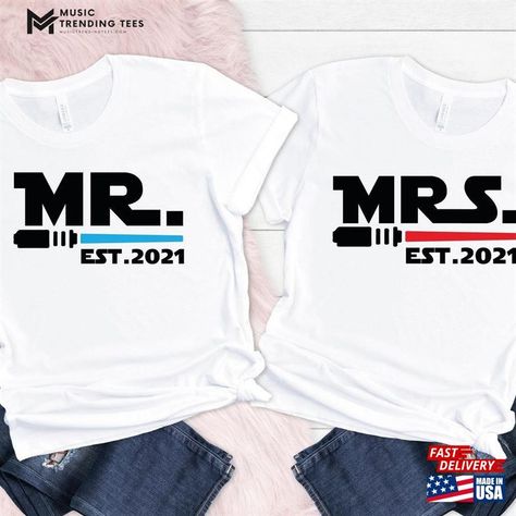 Star Wars Mr And Mrs Couple Shirt Matching Tee Sweatshirt T-Shirt Check more at https://musictrendingtees.com/product/star-wars-mr-and-mrs-couple-shirt-matching-tee-sweatshirt-t-shirt/ Couples Sweatshirts Hoodie, Star Wars Couples, Star Wars Wedding Theme, Star Wars Wedding, Mrs Shirt, Anniversary Shirt, Couple Things, Couple Shirt, Couples Sweatshirts