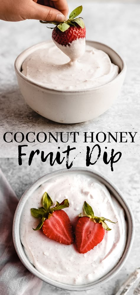 This healthy fruit dip recipe is dairy free and easy to make! It even has a vegan option. Homemade dip tastes so fresh and delicious. This yogurt free snack dip recipe can be used as an apple fruit dip, or is the perfect dip for strawberries. This healthy dip is coconut based and paleo. It has a dash of cinnamon and is perfect for a healthy dessert. It can even be made with as little as 3 ingredients. Pin this to your best dip recipes board! #simplyjillicious #dip #paleo #glutenfree #dairyfree Gluten Free Dairy Free Chip Dip, Dairy And Gluten Free Dips, Fruit Dip Vegan, Gluten Dairy Free Dips, Dairy Free Fruit Dessert, Gluten Free Dairy Free Appetizers Easy, Dairy Free Fruit Salad, Non Dairy Dips, Dairy Free Appetizers Easy