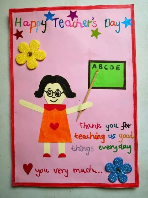 Top 10 Teachers Day Activities for Kids: Ideas and Inspiration ⋆ Kids Activities Teachers Day Card Kids Handmade, Teachers Day Card Diy Kid, Teachers Day Activities, Teacher Birthday Cards, Teachers Day Activities For Kids, Happy Teachers Day Card Handmade, Teacher Day Card For Kids, Handmade Teachers Day Cards, Teacher's Day Card Ideas