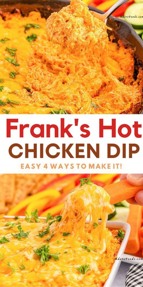 Easy Buffalo Chicken Dip (4 Ways to Make It!) Crock Pot Chicken Buffalo Dip, Franks Buffalo Chicken Dip Oven, Oven Baked Buffalo Chicken Dip, Buffalo Chicken Dip Oven Easy, Buffalo Chicken Dip Easy Recipes, Hot Chicken Dip, Best Buffalo Chicken Dip, Buffalo Chicken Dip Oven, Turkey Entrees