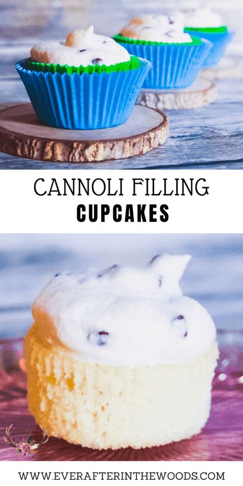 These delicious cannoli filled cupcakes will have you dreaming of more! Cannoli Cupcakes, Easy Cannoli, Cannoli Cupcake, Cannoli Filling, Cupcake Images, Cupcake Bakery, Filled Cupcakes, Cupcake Recipe, Mascarpone Cheese