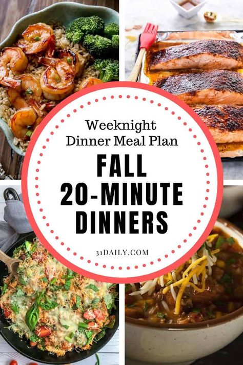 If your weeknights have become as hectic as mine, you'll love these fall-inspired 20-minute weeknight dinners. Keeping dinner healthy, easy, and satisfying! What to Cook (Oct 21-25): Fall 20 Minute Dinners | 31Daily.com #mealplan #healthymealplan #healthyweeknightdinners #healthydinners #20minutedinners #31Daily #fall 30 Minute Fall Dinners, Weeknight Fall Dinners, East Weeknight Meal, Easy Fall Weeknight Dinners Healthy, Easy Healthy Fall Dinners, Easy Work Night Dinners Healthy, Fall Easy Dinners Healthy, Healthy October Dinner Recipes, Fall Dinner For One