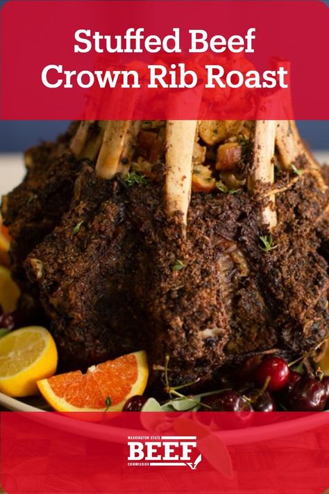 Stuffing For Beef Roast, Stuffed Prime Rib Roast, Crown Rib Roast, Beef Crown Roast, Crown Roast Beef Prime Rib, Beef Large End Rib Roast, Roast Beef Christmas Dinner, Crown Rib Roast Beef Christmas Dinners, Stuffed Pork Crown Roast Recipe