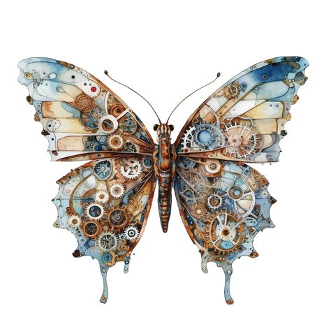 The 19th century mechanical butterfly of the future Steam Punk Aesthetic, Mechanical Butterfly, Watercolour Tattoos, Joanna Basford Coloring, Mechanical Animals, Mechanical Art, Jewerly Designs, Steampunk Decor, Butterfly Drawing