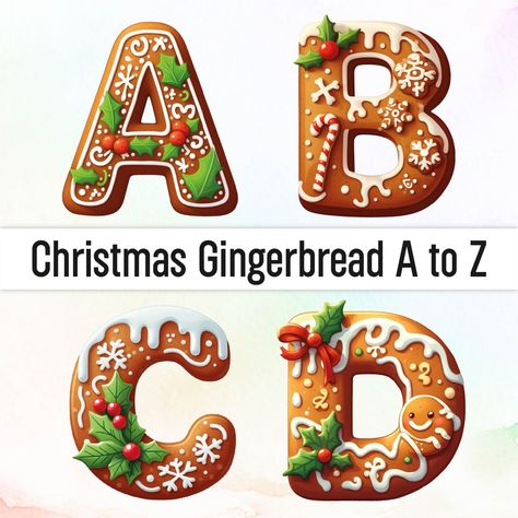 Gingerbread Letters Free Printable, Christmas Lettering Alphabet, Christmas Alphabet Letters Printable, Letter Christmas Ornaments, Gingerbread Letters, Christmas Alphabet Letters, Christmas Pinata, Christmas Baking Svg, Gingerbread Alphabet