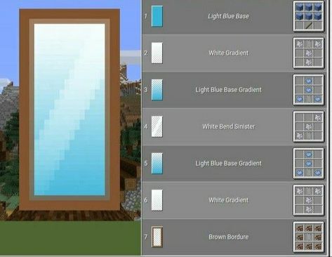 Trans Flag Minecraft Banner Tutorial, Small Minecraft Builds Outside, Minecraft Mirror Banner, Mirror In Minecraft, Minecraft Banner Crafting, Minecraft Mirror, Minecraft Flag Design, Table In Minecraft, Banner In Minecraft