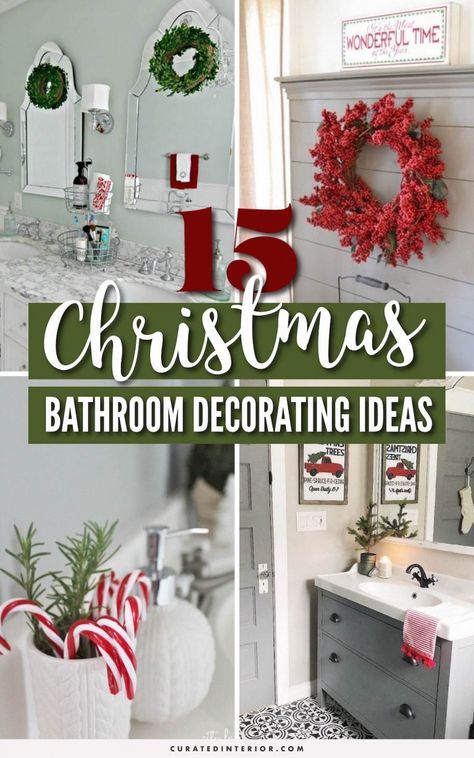 15 Brilliant Christmas Bathroom Decor Ideas! #BathroomDecor #ChristmasDecor #ChristmasHome #ChristmasBathroom Toilet Shelving, Christmas Bathroom Decor Ideas, Wc Decoration, Holiday Bathroom, Bathroom Decor Ideas Themes, Christmas Bathroom Decor, Christmas Bathroom, Bathroom Decor Sets, Bathroom Decor Ideas