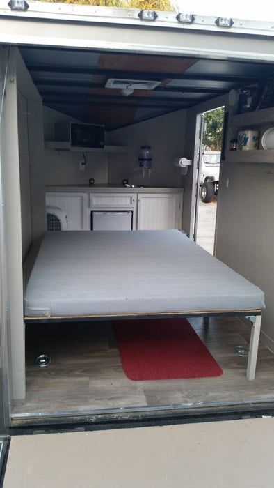 Diy Cargo Trailer, Utility Trailer Camper, Trailer Camper Conversion, Enclosed Trailer Camper, Toy Hauler Trailers, Cargo Trailer Camper Conversion, Toy Hauler Camper, Camper Beds, Cargo Trailer Conversion