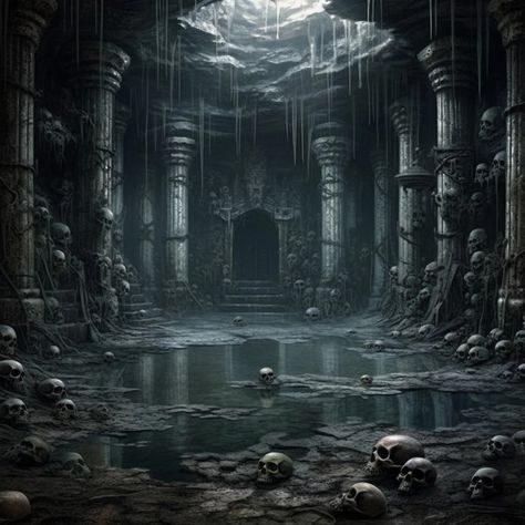 Dnd Temple Art, Dark Environment Concept Art, Dark Cave Aesthetic, Cave Aesthetic Dark, Shadowfell Dnd, Dnd Shadowfell, Dark Fantasy Environment, Victorian Scenery, Dark Ruins