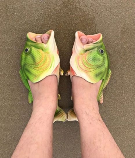 Fish Shoes, Fish Flip Flops, Crazy Heels, Funny Shoes, Shower Slippers, Animal Slippers, Ugly Shoes, Color Personality, Funky Shoes