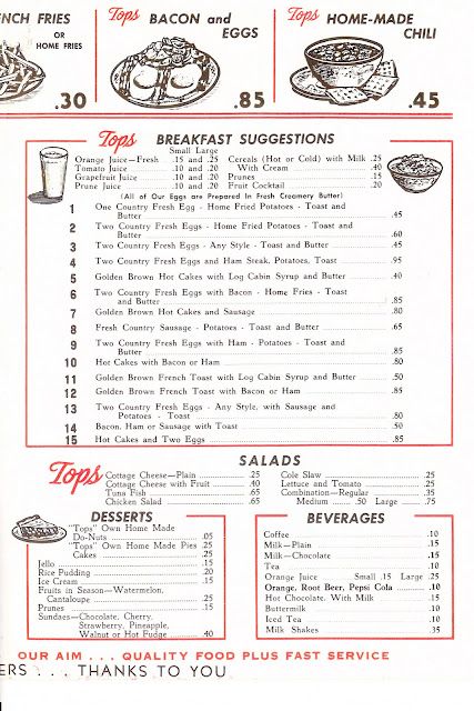 Vintage Johnstown: Let's Do Lunch - Tops Diner Home Fried Potatoes, Diner Menu, Home Fries, Vintage Menu, Vintage Pics, Food Ads, Fruit Cocktails, Grapefruit Juice, A Cell