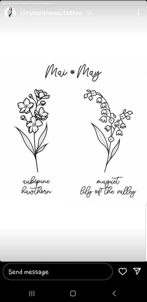 Lily Of The Valley Outline Tattoo, Fine Line Hawthorn Tattoo, Hawthorn Tattoo Design, Hawthorne And Lily Of The Valley Flower Tattoo, May Birth Flowers Tattoo, Lily Of The Valley And Hawthorn, Hawthorne Tattoo Flowers, Hawthorn And Lily Of The Valley Tattoo, Hawthorne And Lily Of The Valley Tattoo