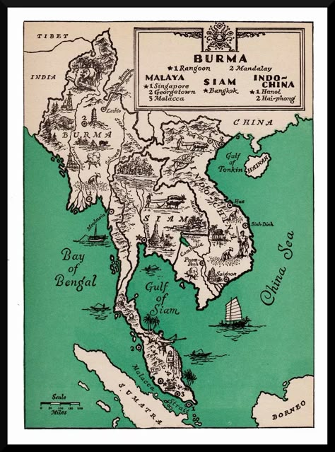 Myanmar Map, Features Sketches, History Of Myanmar, Map Gallery Wall, Vintage Myanmar, Thailand Pictures, Burmese Art, Cartoon Map, Thailand Map