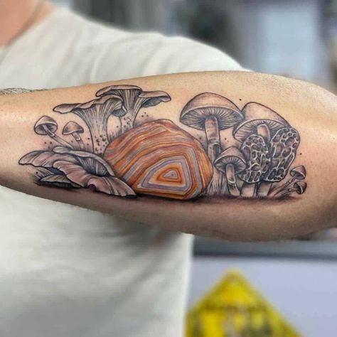 24 Quirky Mushroom Tattoo Designs and Popular Meanings Agate Tattoo, Indian Headdress Tattoo, Creature Tattoo, Gladiolus Tattoo, Spider Web Tattoo, Mushroom Tattoo, Mushroom Tattoos, C Tattoo, Cowgirl Art