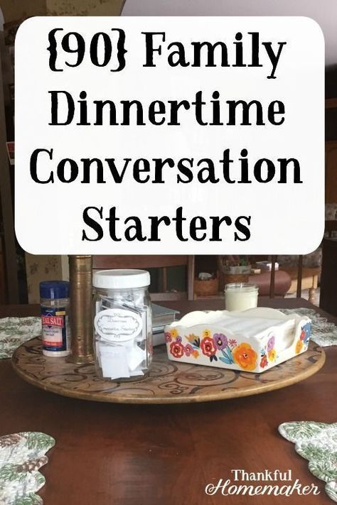 I love family dinnertime conversation starters because it's a great way to learn about others and myself too. They build good communication skills in our children and help us (and our children) to formulate and verbalize our moral and spiritual beliefs. Here are a few questions for all ages and not every question will work with every age group so use your judgment. #family #dinner #communication #conversationstarters #familycommunication #thankfulhomemaker Dinner Table Questions Families, Questions For Family Dinner Table, Dinner Questions For Family, Family Discussion Questions, Table Conversation Starters, Moms Ministry, Table Questions, Indoor Games For Teenagers, Conversations Starters