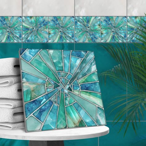 Mosaic Art - Aquamarine Sea Turtle Pool Mosaic, Glass Mosaic Tiles Craft, Mosaic Sea Life, Mosaic Tile Bathroom, Mosaic Ceramic Tile, Sea Glass Tile, Mosaic Kitchen Backsplash, Tile Mosaic Art, Turquoise Bathroom