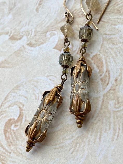 Fantasy Earrings, Gray Art, Artsy Jewelry, Indie Jewelry, Brass Hook, Dope Jewelry, Long Dangle Earrings, Funky Jewelry, Jewelry Lookbook