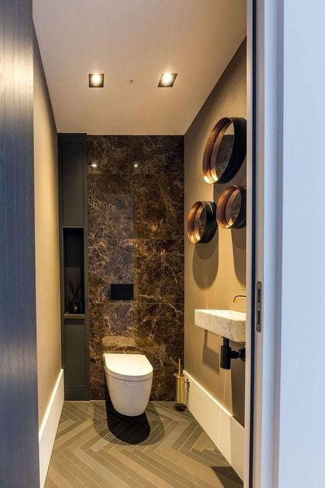 #renovations #wc 
#dentshield #ditra 

#hilti #homedecor 
#quartz #restroom Bathroom Interior Design Luxury Black, Wc Chic, Bathroom Interior Design Luxury, Small Downstairs Toilet, Guest Bathroom Design, Toilet And Bathroom Design, Toilet Room Decor, Wc Design, Small Toilet Room