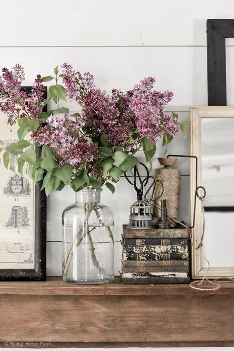 Fresh Cut Lilac Branches Flower Aesthetics, Farmhouse Side Table, Cute Dorm Rooms, Farmhouse Remodel, Living Room Update, Simple Budget, Room Update, Room Transformation, Spring Flower