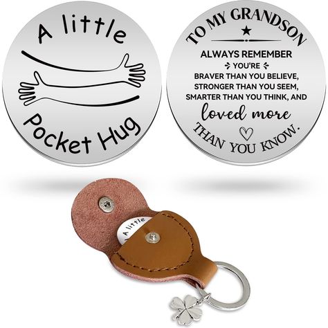 PRICES MAY VARY. Delicate combination: you will receive 1 piece of stainless steel pocket hug token and 1 piece of PU leather keychain. Size:The token is 1.18" in width, the perfect size for a pocket, purse or handbag so it's there when you need it. Send a virtual hug to a loved one with a little keepsake token. Quality: The small Pocket Stainless steel token is made of stainless steel; sturdy and not easy to rust. Keyrings are made of genuine leather material, soft and lightweight, suitable for Guitar Pick Case, Hug Gifts, Pocket Token, Virtual Hug, Pocket Hug, Engraved Keychain, Engraved Stainless Steel, Motivational Gifts, Keychain Gift