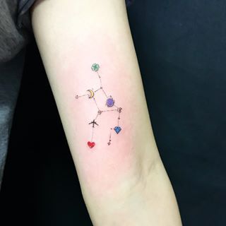 My collections for constellations. Swipe it to see which one is your favorite? And what is your constellation? Tattoo Virgo, Traditional Tattoo Reference, Taurus Constellation Tattoo, Virgo Tattoo Designs, Virgo Constellation Tattoo, Earthy Tattoos, Virgo Tattoo, Constellation Tattoo, Planet Tattoos