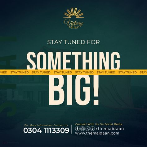 Stay tuned for something big! 🚀✨ Get ready to experience a groundbreaking transformation in city living. More details coming soon! 𝐔𝐀𝐍: +𝟵𝟮-𝟯𝟬𝟰-𝟭𝟭𝟭-𝟯𝟯𝟬𝟵 𝗩𝗶𝘀𝗶𝘁 𝗼𝘂𝗿 𝗪𝗲𝗯𝘀𝗶𝘁𝗲: www.themaidaan.com . . . #BigAnnouncement #StayTuned #CityLiving #Innovation #Excitement #UrbanLifestyle #RealEstate #FutureLiving Restaurant Coming Soon Creative Ads, Realestate Creative Ad, Coming Soon Creative Ads, Coming Soon Poster, Illustrator Graphic Design, Adobe Illustrator Graphic Design, Marketing Poster, Restaurant Marketing, Flyer And Poster Design