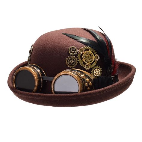 Hat With Goggles, Punk Costume, Moda Steampunk, Steampunk Party, Steampunk Top, Mode Steampunk, Victorian Accessories, Goggles For Men, Steampunk Top Hat